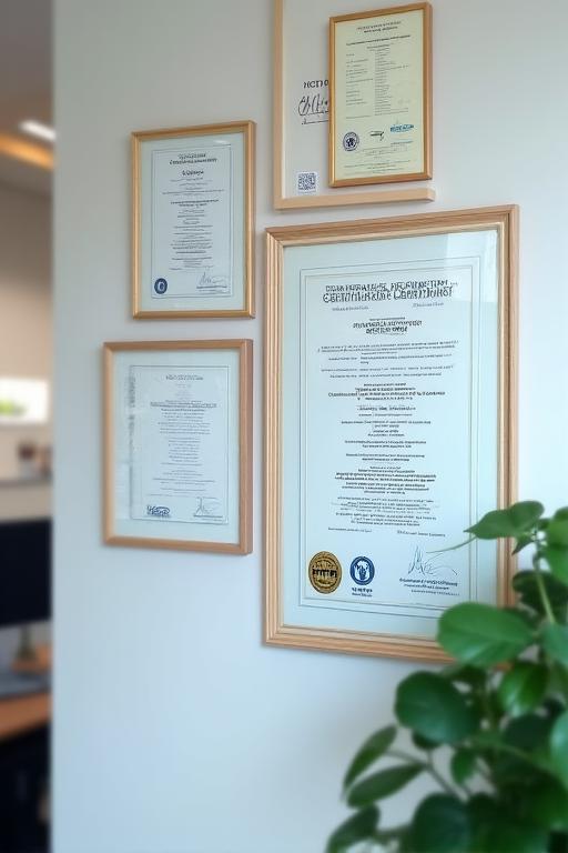 Certificados de calidad en exhibición
